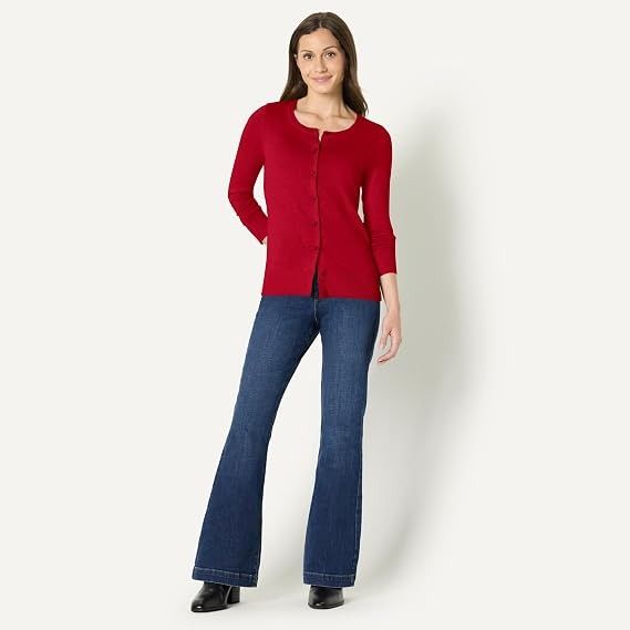 Red Button-Up Cardigan Sweater image 3